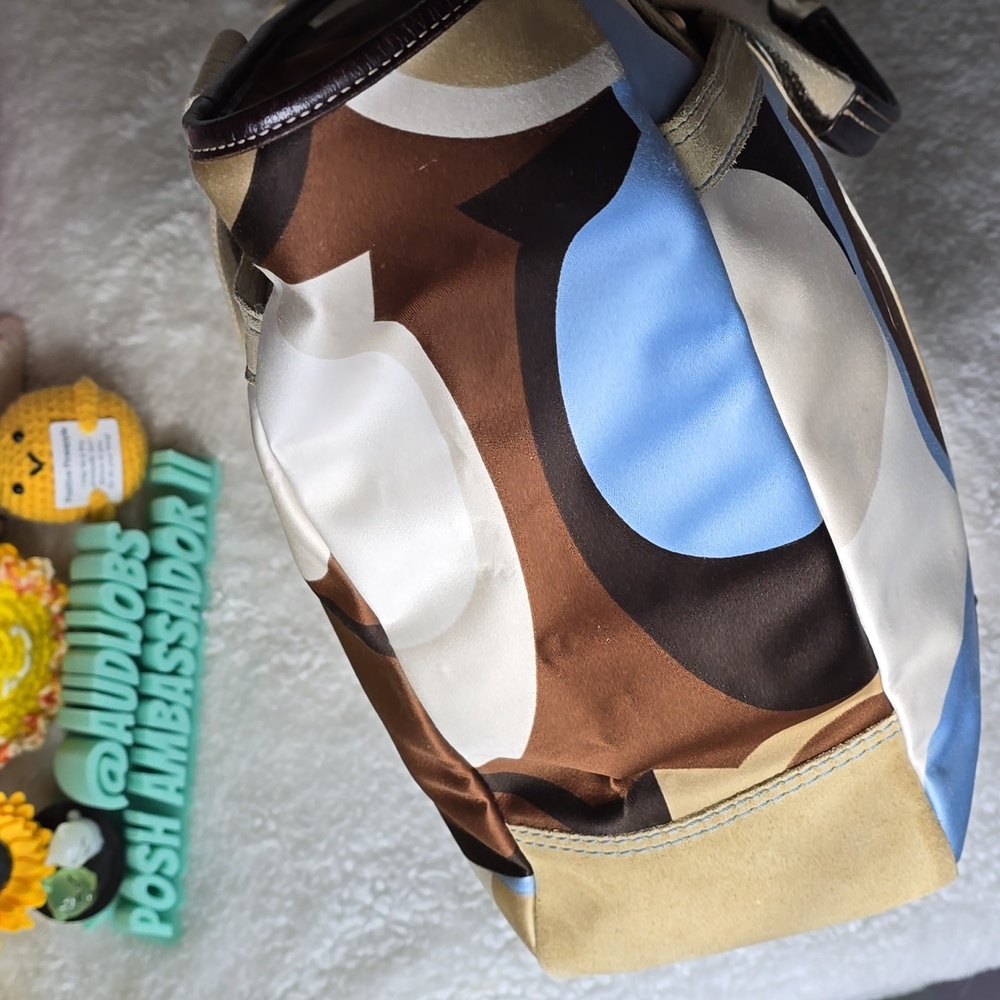 Coach Hamptons OP ART Scarf Print, Suede And Leather Tote C06M - 10116 Vintage - Picture 8 of 17